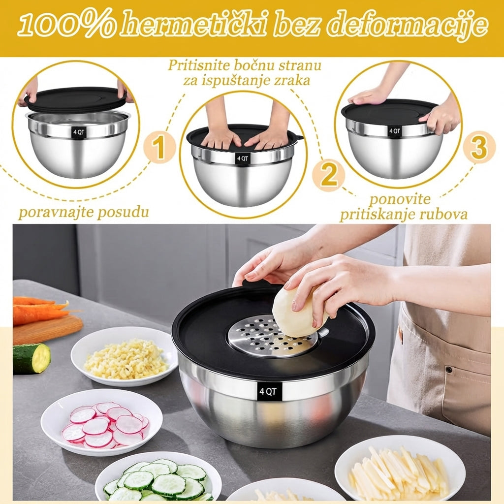 Set inox zdjela s hermetičkim poklopcima