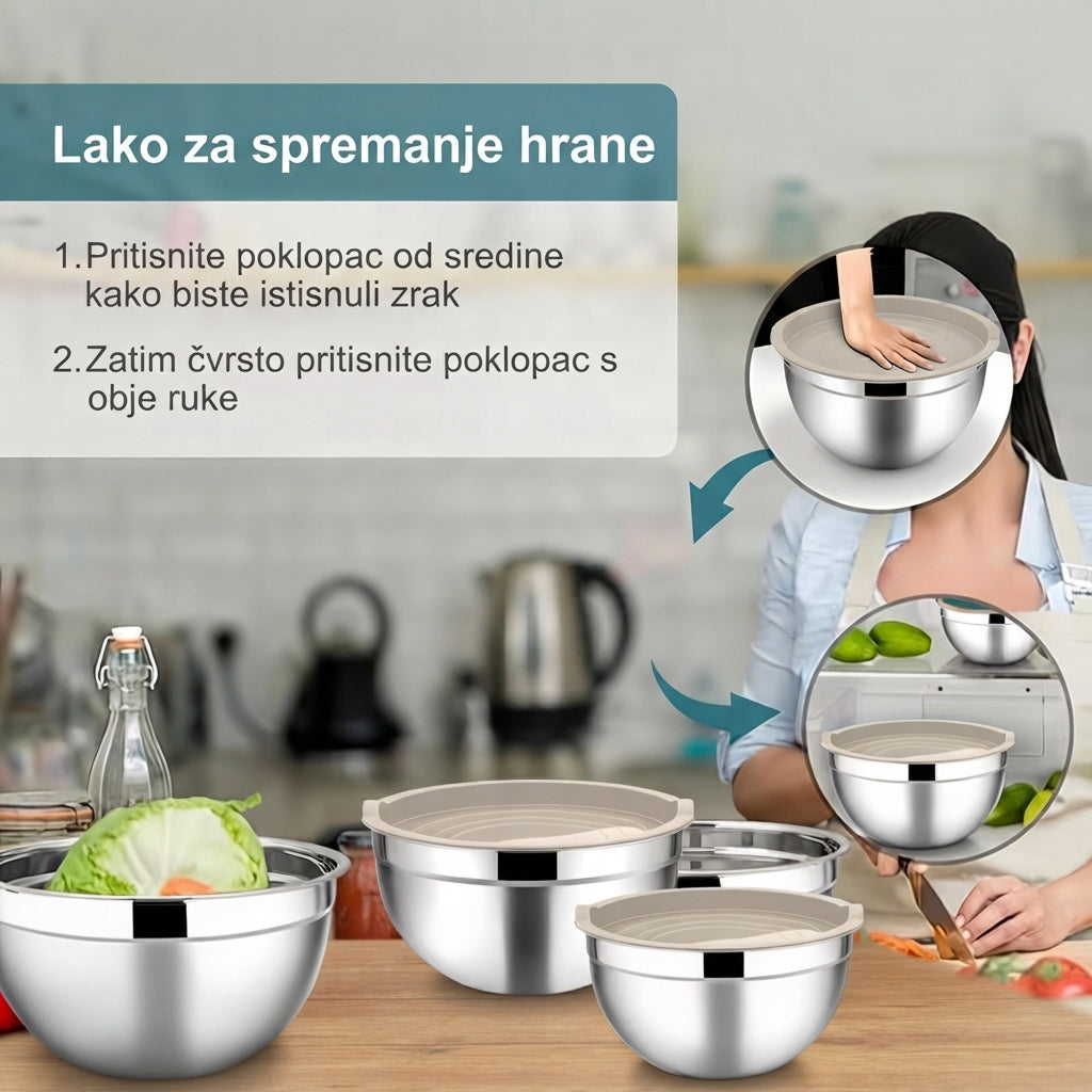 Set od 7 inox zdjela s poklopcima
