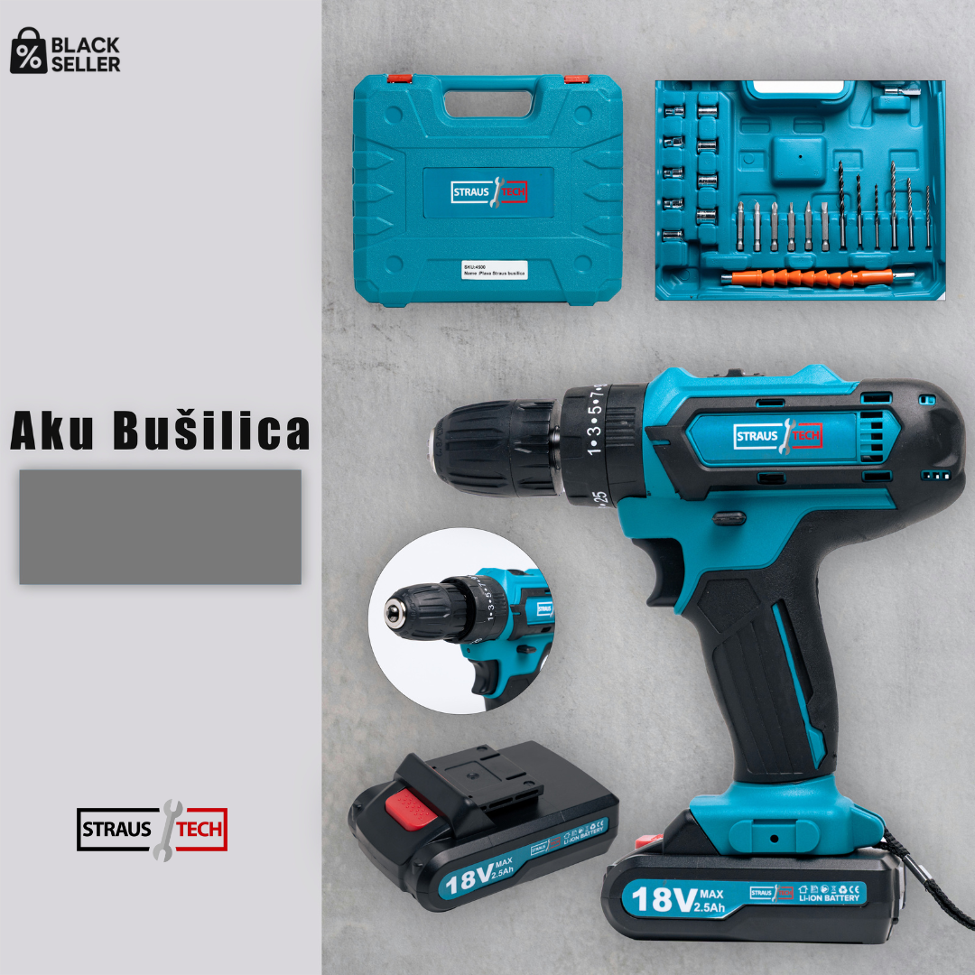 AKU BUŠILICA 18V SA 2 BATERIJE | STRAUSTECH