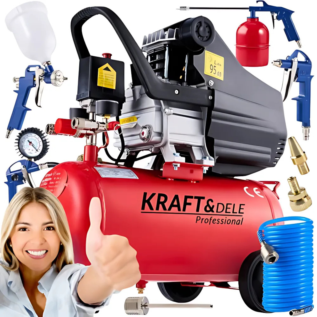 ULJNI KOMPRESOR Kraft&Dele® 24L + PNEUMATSKI SET 8U1