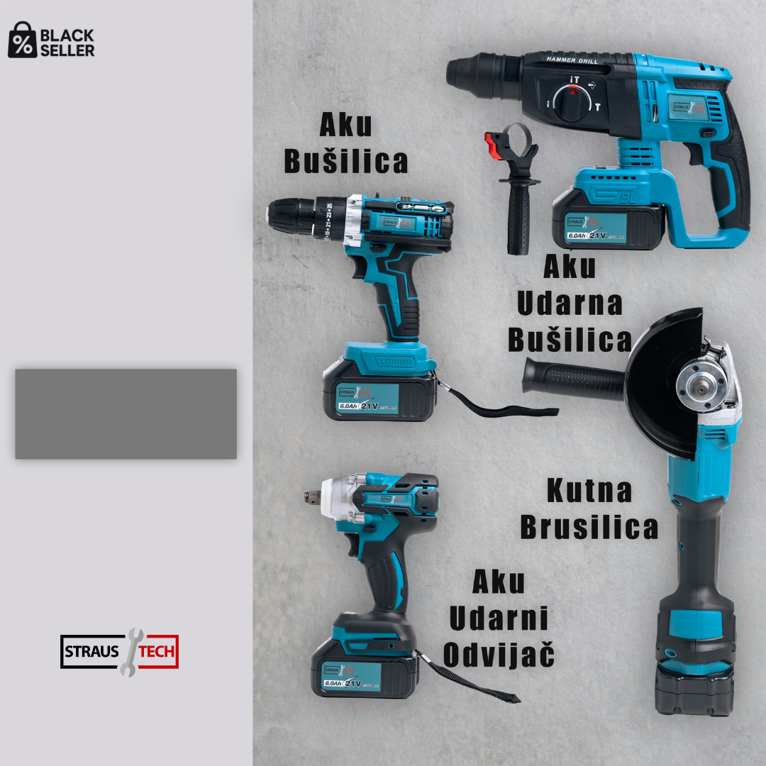 Set 4 u 1, bušilica, odvijač, brusilica | STRAUSTECH